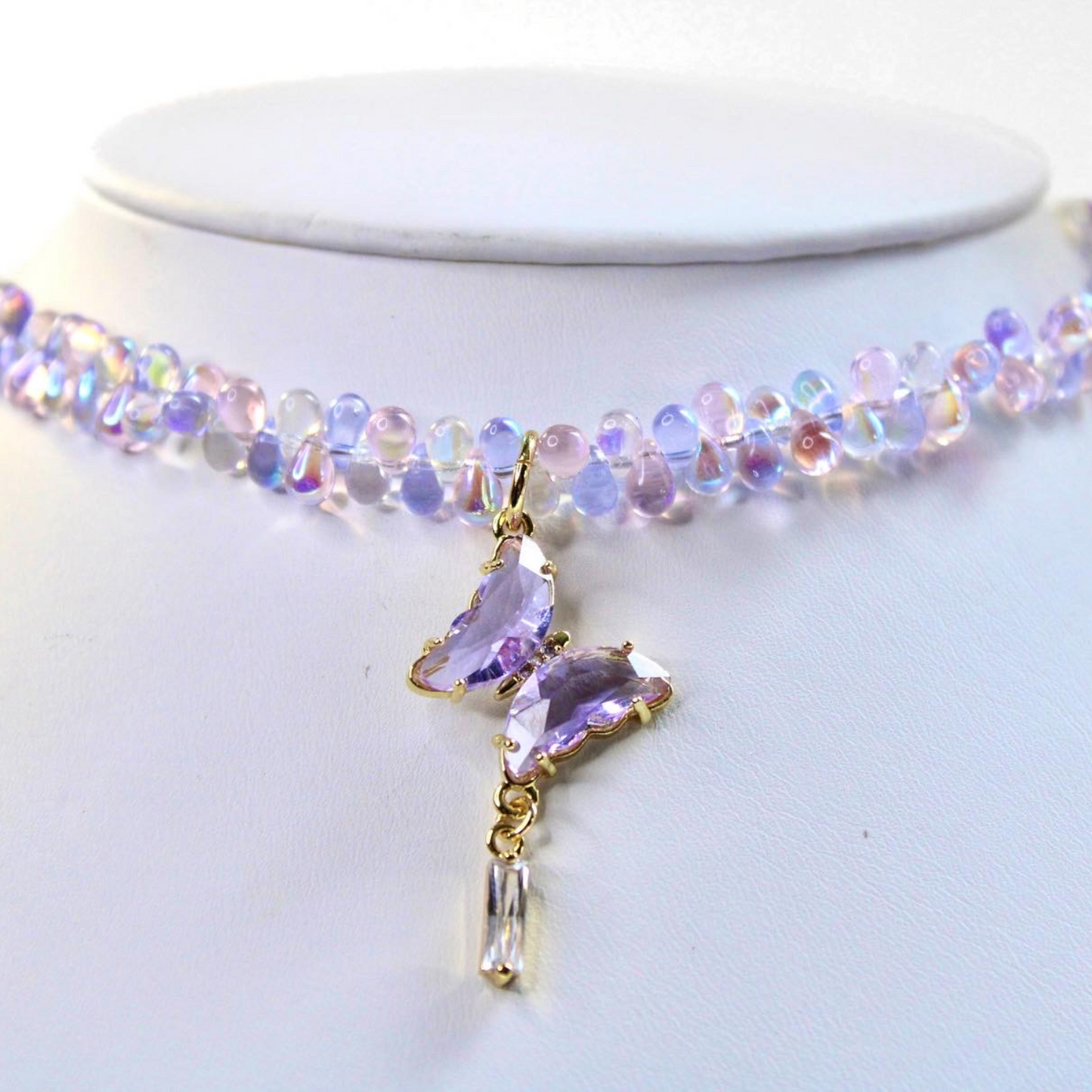 Purple Butterfly Teardrop Necklace