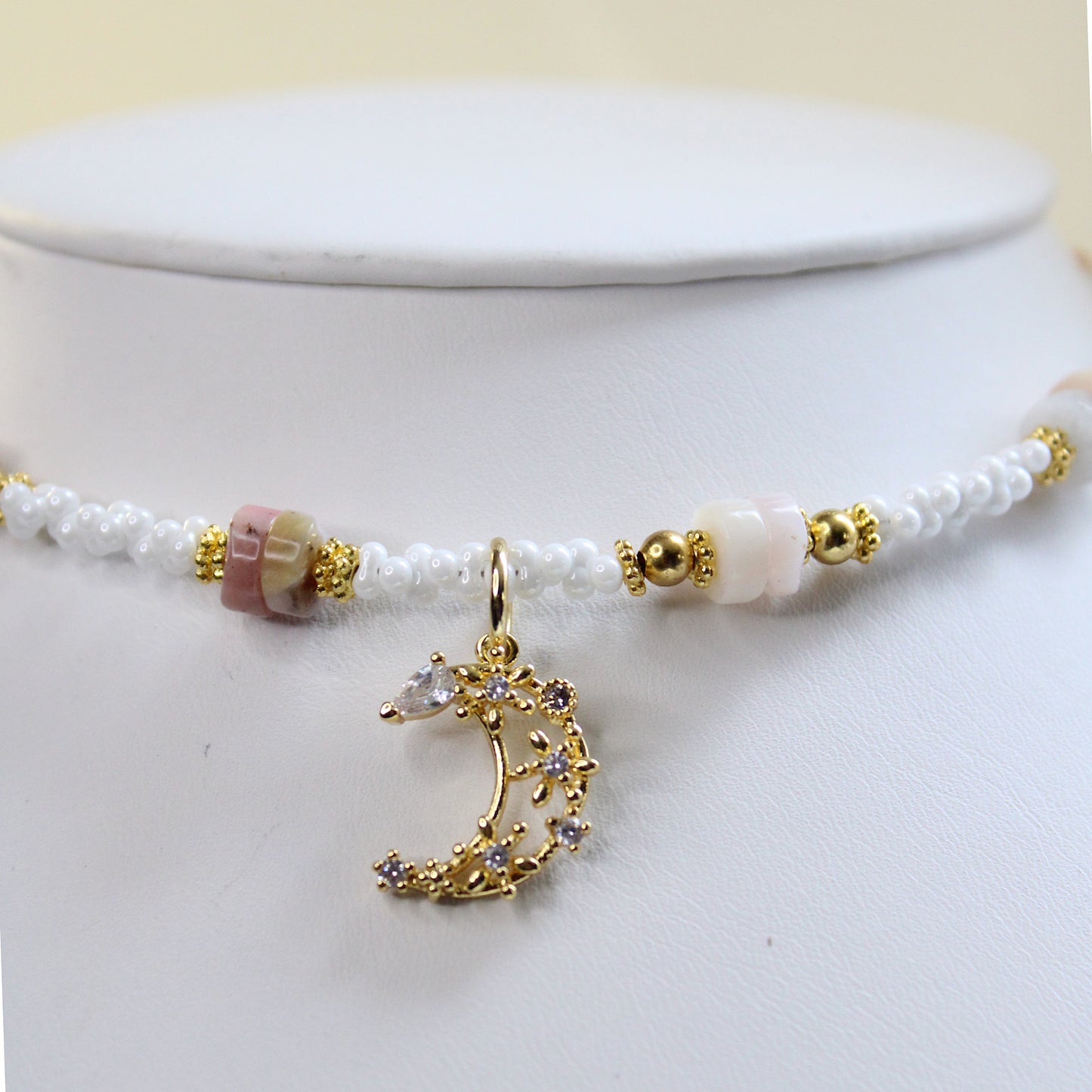 Pink Opal Moon Necklace