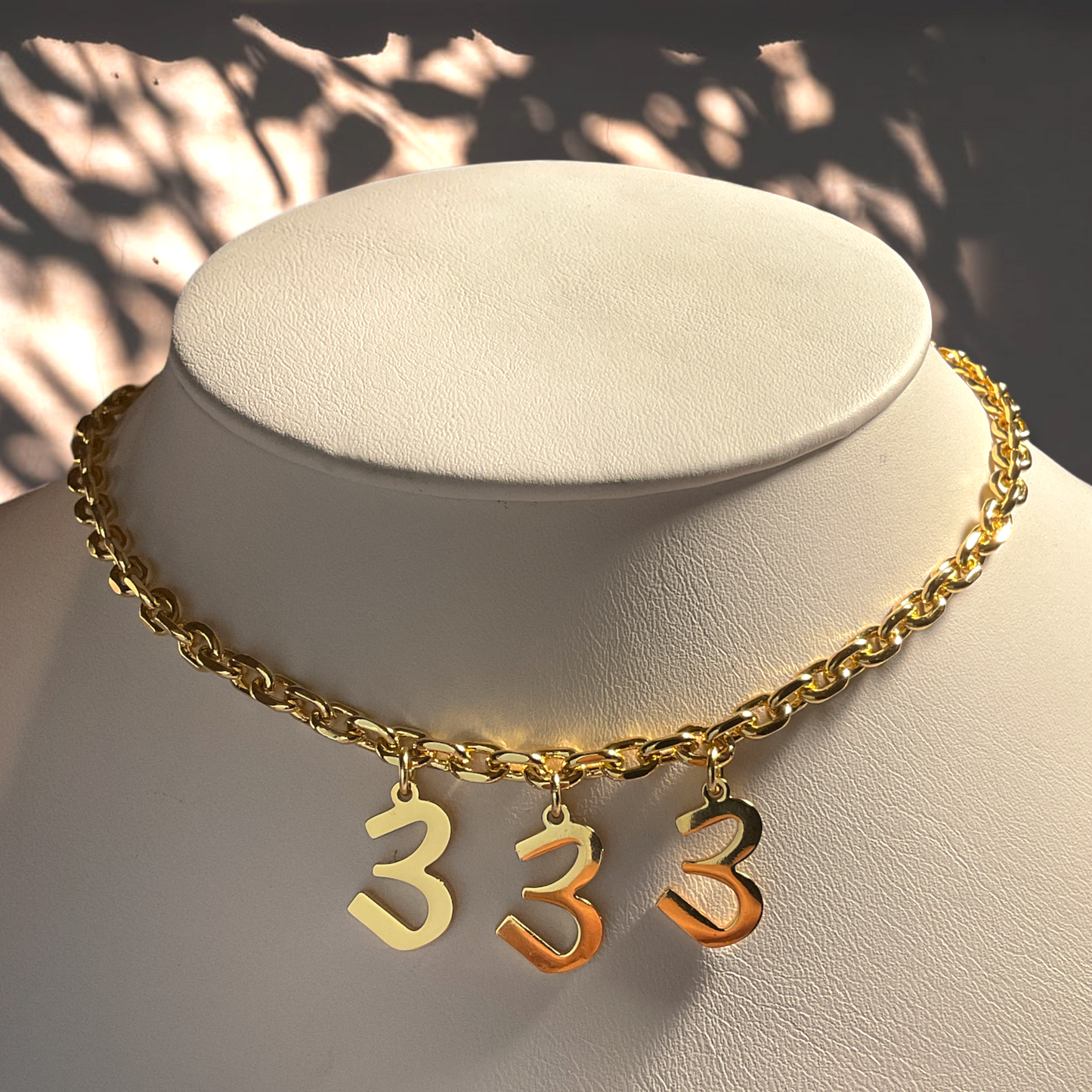 333 Angel number necklace with 18k gold plating, 18k gold plated necklace, angel number necklace gold, gold 333 angel number necklace, angel number jewelry, 333 necklace 