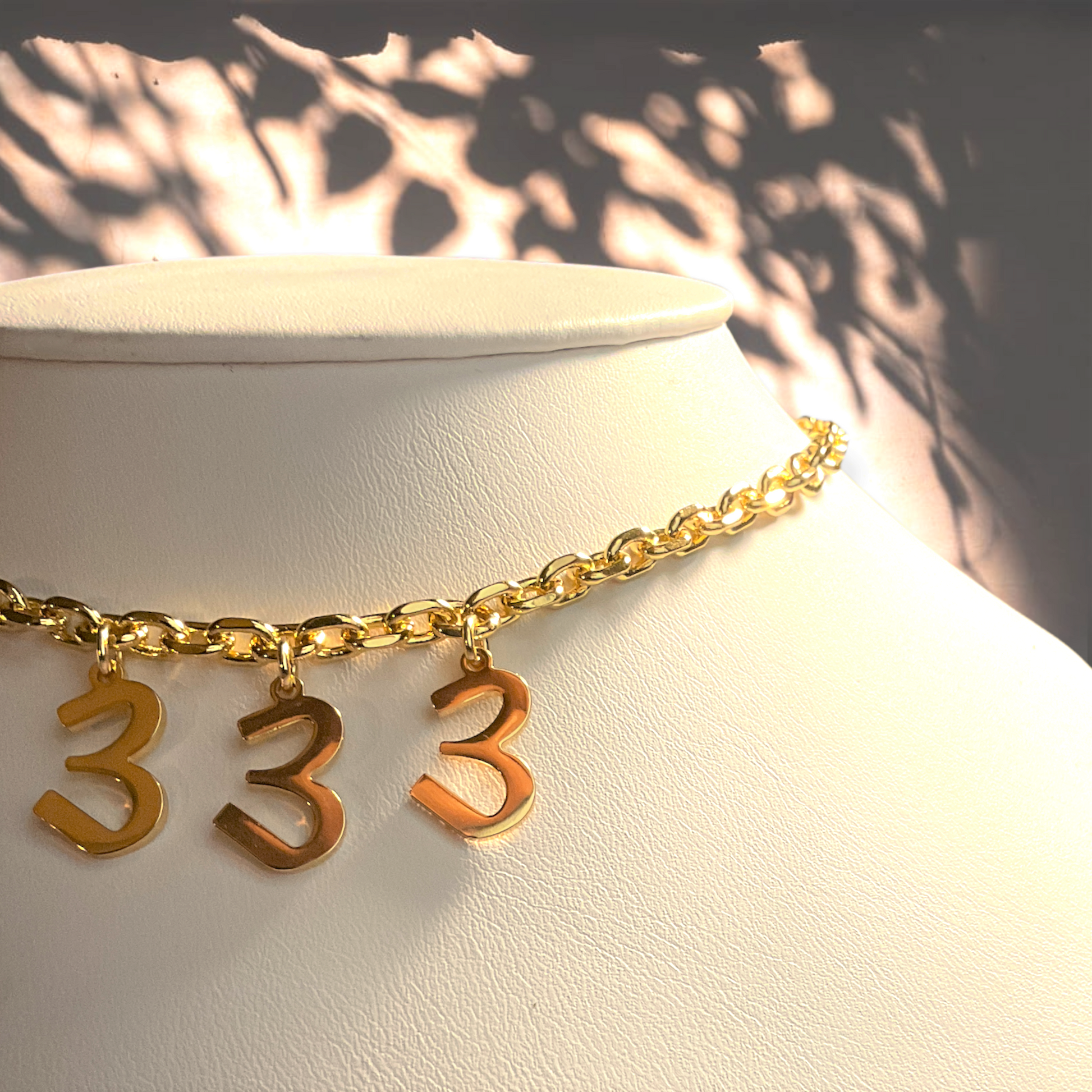 333 Angel number necklace with 18k gold plating, 18k gold plated necklace, angel number necklace gold, gold 333 angel number necklace, angel number jewelry, 333 necklace 